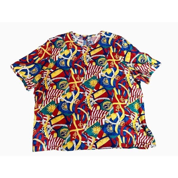 Vintage PENDLETON Nautical Colorful Short Sleeve Top 80s / 90s Size XL - Picture 2 of 8